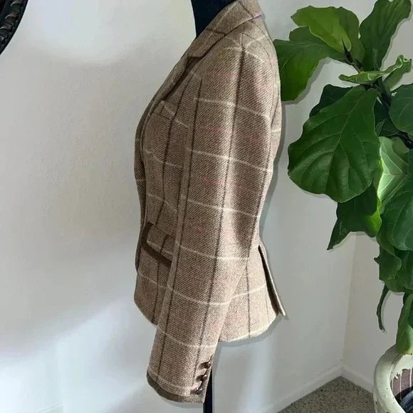 Boden Women’s 100% Wool British Tweed Tan Brown Plaid Blazer Jacket Coat Size 10 - Picture 15 of 16